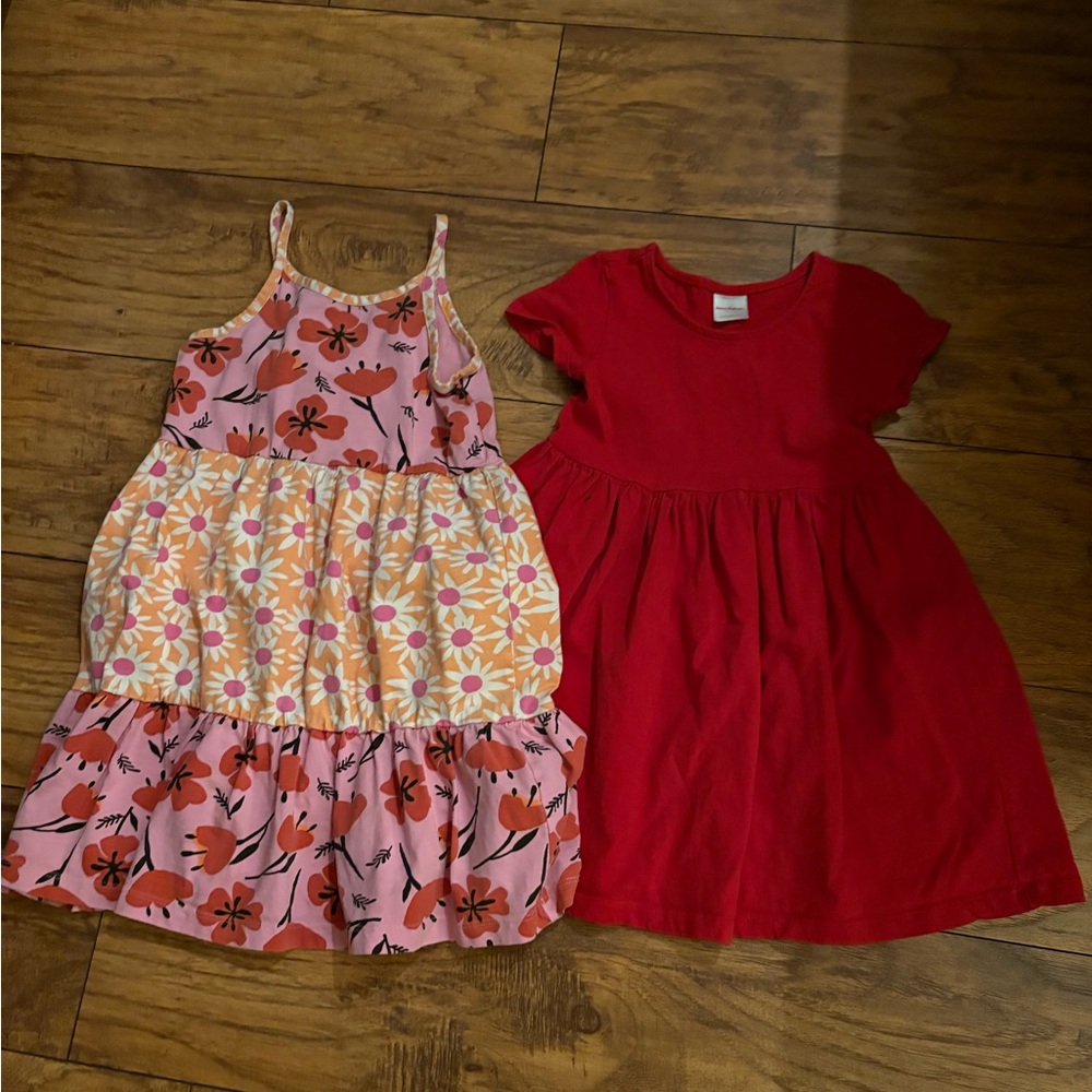 Hanna Andersson Pink Floral and Red Dress Set